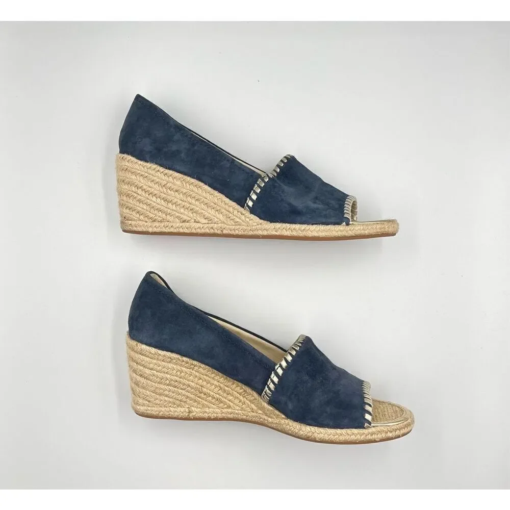 Jack Rogers Preppy Palmer Wedges Espadrille Suede Midnight Blue Gold size US 10